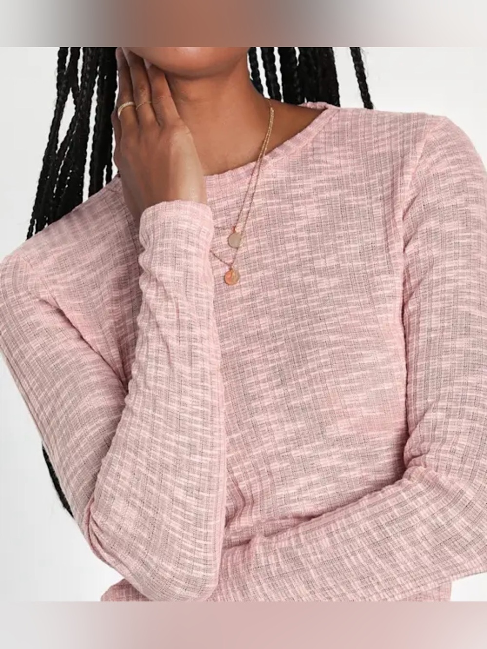 Free People Intimately Blush Pink Ribbed Layering Long Sleeve Tee - Size L